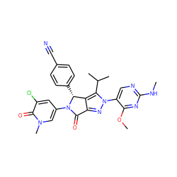 CNc1ncc(-n2nc3c(c2C(C)C)[C@@H](c2ccc(C#N)cc2)N(c2cc(Cl)c(=O)n(C)c2)C3=O)c(OC)n1 ZINC000224086887