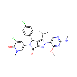 CNc1ncc(-n2nc3c(c2C(C)C)[C@@H](c2ccc(Cl)cc2)N(c2cc(Cl)c(=O)n(C)c2)C3=O)c(OC)n1 ZINC000224907776