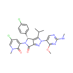 CNc1ncc(-n2nc3c(c2C(C)C)[C@@H](c2ccc(Cl)cc2)N(c2cc(Cl)cn(C)c2=O)C3=O)c(OC)n1 ZINC000224109148