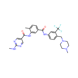 CNc1ncc(C(=O)Nc2cc(C(=O)Nc3ccc(CN4CCN(C)CC4)c(C(F)(F)F)c3)ccc2C)cn1 ZINC000169311240