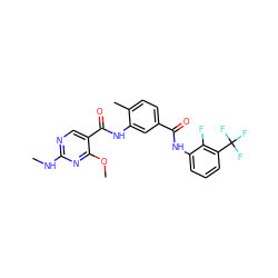 CNc1ncc(C(=O)Nc2cc(C(=O)Nc3cccc(C(F)(F)F)c3F)ccc2C)c(OC)n1 ZINC000029127595