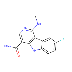 CNc1ncc(C(N)=O)c2[nH]c3ccc(F)cc3c12 ZINC000072123246