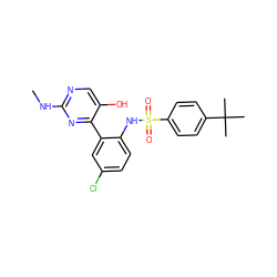 CNc1ncc(O)c(-c2cc(Cl)ccc2NS(=O)(=O)c2ccc(C(C)(C)C)cc2)n1 ZINC000474609364