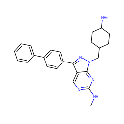 CNc1ncc2c(-c3ccc(-c4ccccc4)cc3)nn(CC3CCC(N)CC3)c2n1 ZINC000084709944