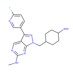 CNc1ncc2c(-c3ccc(F)nc3)nn(CC3CCC(N)CC3)c2n1 ZINC000084724421