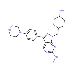 CNc1ncc2c(-c3ccc(N4CCNCC4)cc3)nn(CC3CCC(N)CC3)c2n1 ZINC000084709112