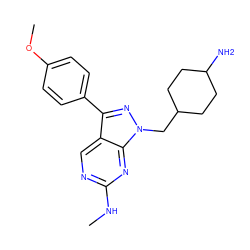 CNc1ncc2c(-c3ccc(OC)cc3)nn(CC3CCC(N)CC3)c2n1 ZINC000084670412