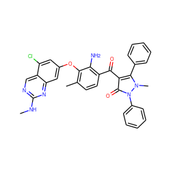 CNc1ncc2c(Cl)cc(Oc3c(C)ccc(C(=O)c4c(-c5ccccc5)n(C)n(-c5ccccc5)c4=O)c3N)cc2n1 ZINC000299864586