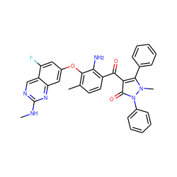 CNc1ncc2c(F)cc(Oc3c(C)ccc(C(=O)c4c(-c5ccccc5)n(C)n(-c5ccccc5)c4=O)c3N)cc2n1 ZINC000299862879