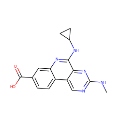 CNc1ncc2c(n1)c(NC1CC1)nc1cc(C(=O)O)ccc12 ZINC000199793326