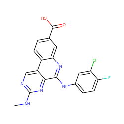 CNc1ncc2c(n1)c(Nc1ccc(F)c(Cl)c1)nc1cc(C(=O)O)ccc12 ZINC000199790990