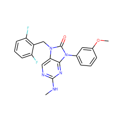 CNc1ncc2c(n1)n(-c1cccc(OC)c1)c(=O)n2Cc1c(F)cccc1F ZINC000040949907