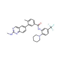 CNc1ncc2cc(-c3cc(C(=O)Nc4cc(C(F)(F)F)ccc4N4CCCCC4)ccc3C)ccc2n1 ZINC000035049810