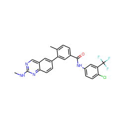 CNc1ncc2cc(-c3cc(C(=O)Nc4ccc(Cl)c(C(F)(F)F)c4)ccc3C)ccc2n1 ZINC000035049808