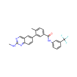 CNc1ncc2cc(-c3cc(C(=O)Nc4cccc(C(F)(F)F)c4)ccc3C)ccc2n1 ZINC000035049797