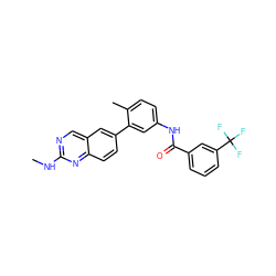 CNc1ncc2cc(-c3cc(NC(=O)c4cccc(C(F)(F)F)c4)ccc3C)ccc2n1 ZINC000035049799