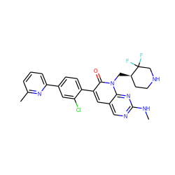 CNc1ncc2cc(-c3ccc(-c4cccc(C)n4)cc3Cl)c(=O)n(C[C@@H]3CCNCC3(F)F)c2n1 ZINC000653715040