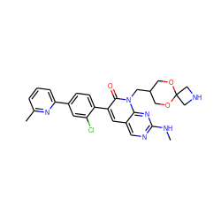 CNc1ncc2cc(-c3ccc(-c4cccc(C)n4)cc3Cl)c(=O)n(CC3COC4(CNC4)OC3)c2n1 ZINC000653714995