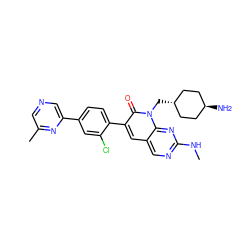 CNc1ncc2cc(-c3ccc(-c4cncc(C)n4)cc3Cl)c(=O)n(C[C@H]3CC[C@H](N)CC3)c2n1 ZINC000653708011