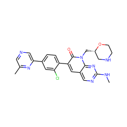 CNc1ncc2cc(-c3ccc(-c4cncc(C)n4)cc3Cl)c(=O)n(C[C@H]3CNCCO3)c2n1 ZINC000223259040