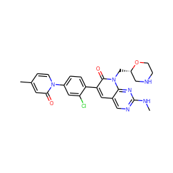 CNc1ncc2cc(-c3ccc(-n4ccc(C)cc4=O)cc3Cl)c(=O)n(C[C@H]3CNCCO3)c2n1 ZINC000653889516