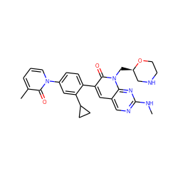 CNc1ncc2cc(-c3ccc(-n4cccc(C)c4=O)cc3C3CC3)c(=O)n(C[C@@H]3CNCCO3)c2n1 ZINC000653889655