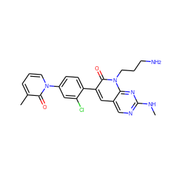 CNc1ncc2cc(-c3ccc(-n4cccc(C)c4=O)cc3Cl)c(=O)n(CCCN)c2n1 ZINC000653861084