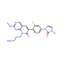 CNc1ncc2cc(-c3ccc(-n4ccn(C)c4=O)cc3Cl)c(=O)n(CCCN)c2n1 ZINC000653869577