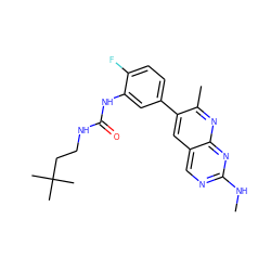 CNc1ncc2cc(-c3ccc(F)c(NC(=O)NCCC(C)(C)C)c3)c(C)nc2n1 ZINC000206098763