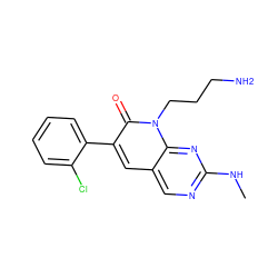 CNc1ncc2cc(-c3ccccc3Cl)c(=O)n(CCCN)c2n1 ZINC000653889610