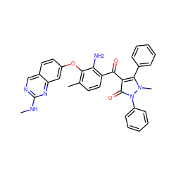 CNc1ncc2ccc(Oc3c(C)ccc(C(=O)c4c(-c5ccccc5)n(C)n(-c5ccccc5)c4=O)c3N)cc2n1 ZINC000299854907