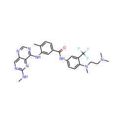 CNc1ncc2ncnc(Nc3cc(C(=O)Nc4ccc(N(C)CCN(C)C)c(C(F)(F)F)c4)ccc3C)c2n1 ZINC000148155560