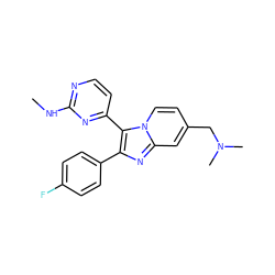 CNc1nccc(-c2c(-c3ccc(F)cc3)nc3cc(CN(C)C)ccn23)n1 ZINC000036160901