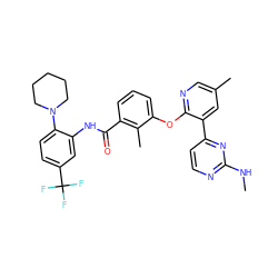 CNc1nccc(-c2cc(C)cnc2Oc2cccc(C(=O)Nc3cc(C(F)(F)F)ccc3N3CCCCC3)c2C)n1 ZINC000036338931