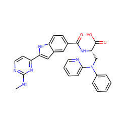 CNc1nccc(-c2cc3cc(C(=O)N[C@@H](CN(c4ccccc4)c4ccccn4)C(=O)O)ccc3[nH]2)n1 ZINC000013986526