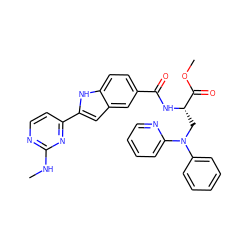 CNc1nccc(-c2cc3cc(C(=O)N[C@@H](CN(c4ccccc4)c4ccccn4)C(=O)OC)ccc3[nH]2)n1 ZINC000140352137