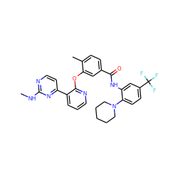 CNc1nccc(-c2cccnc2Oc2cc(C(=O)Nc3cc(C(F)(F)F)ccc3N3CCCCC3)ccc2C)n1 ZINC000014957276