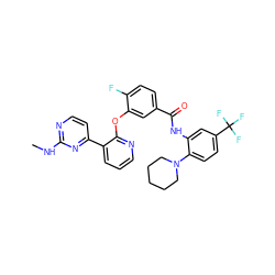 CNc1nccc(-c2cccnc2Oc2cc(C(=O)Nc3cc(C(F)(F)F)ccc3N3CCCCC3)ccc2F)n1 ZINC000014957268