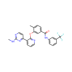 CNc1nccc(-c2cccnc2Oc2cc(C(=O)Nc3cccc(C(F)(F)F)c3)ccc2C)n1 ZINC000014957103