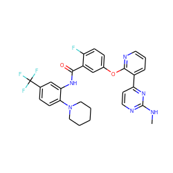 CNc1nccc(-c2cccnc2Oc2ccc(F)c(C(=O)Nc3cc(C(F)(F)F)ccc3N3CCCCC3)c2)n1 ZINC000014957285