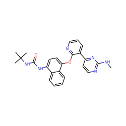 CNc1nccc(-c2cccnc2Oc2ccc(NC(=O)NC(C)(C)C)c3ccccc23)n1 ZINC000049034418