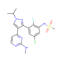 CNc1nccc(-c2cn(C(C)C)nc2-c2cc(Cl)cc(NS(C)(=O)=O)c2F)n1 ZINC000150324674