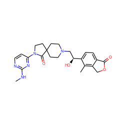 CNc1nccc(N2CCC3(CCN(C[C@H](O)c4ccc5c(c4C)COC5=O)CC3)C2=O)n1 ZINC001772598296