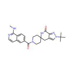 CNc1nccc2cc(C(=O)N3CCC4(CC3)Cc3cn(C(C)(C)C)nc3C(=O)N4)ccc12 ZINC000261098359