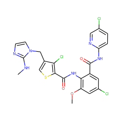 CNc1nccn1Cc1csc(C(=O)Nc2c(OC)cc(Cl)cc2C(=O)Nc2ccc(Cl)cn2)c1Cl ZINC000014963211