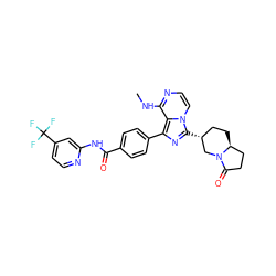 CNc1nccn2c([C@@H]3CC[C@H]4CCC(=O)N4C3)nc(-c3ccc(C(=O)Nc4cc(C(F)(F)F)ccn4)cc3)c12 ZINC000145642423