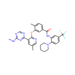 CNc1ncnc(-c2cc(C)cnc2Oc2cc(C(=O)Nc3cc(C(F)(F)F)ccc3N3CCCCC3)ccc2C)n1 ZINC000036351420