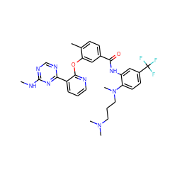 CNc1ncnc(-c2cccnc2Oc2cc(C(=O)Nc3cc(C(F)(F)F)ccc3N(C)CCCN(C)C)ccc2C)n1 ZINC000014957302