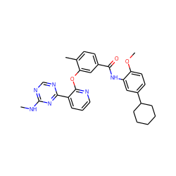 CNc1ncnc(-c2cccnc2Oc2cc(C(=O)Nc3cc(C4CCCCC4)ccc3OC)ccc2C)n1 ZINC000014957247