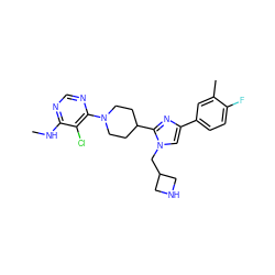 CNc1ncnc(N2CCC(c3nc(-c4ccc(F)c(C)c4)cn3CC3CNC3)CC2)c1Cl ZINC000219750056